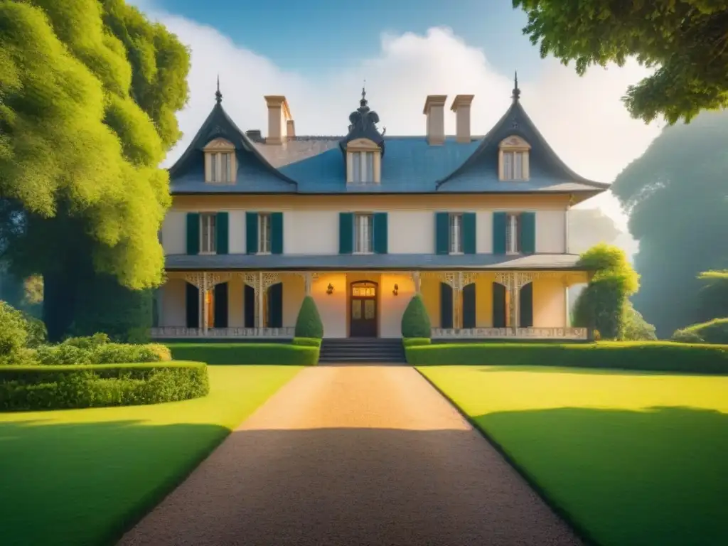 Espléndida mansión histórica restaurada con jardines exuberantes Imponente mansión histórica rodeada de exuberantes jardines, resaltando la elegancia y beneficios inversión bienes raíces