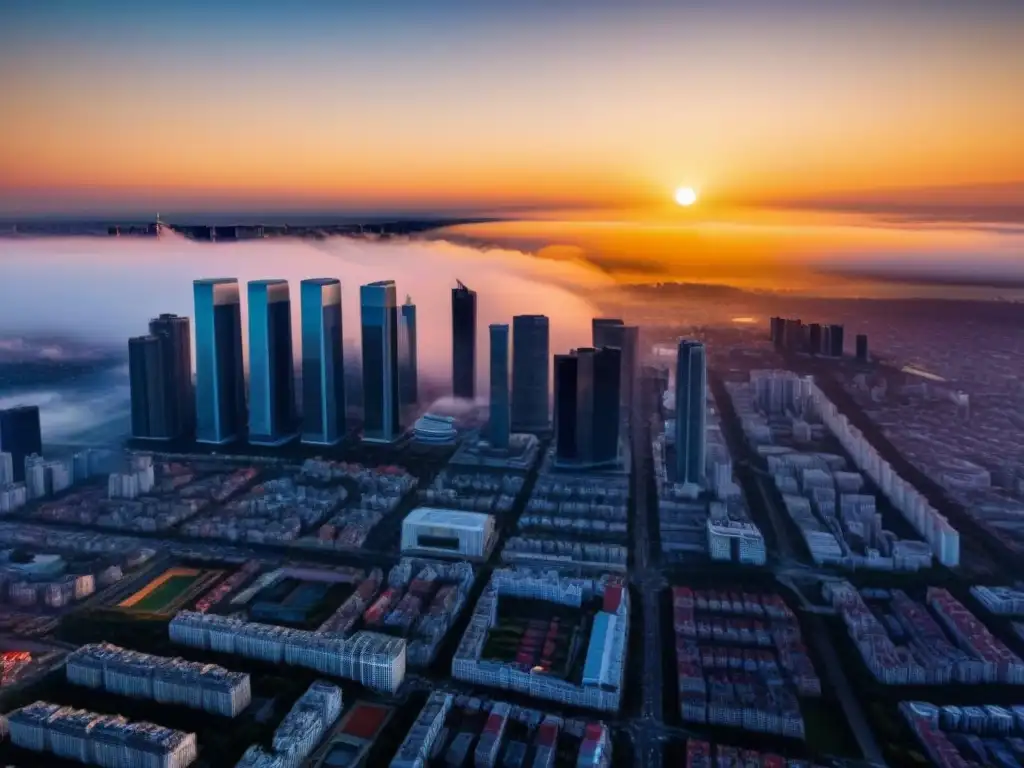 Horizonte urbano: impacto de los bancos centrales en el mercado inmobiliario global La imponente influencia de los bancos centrales en el mercado inmobiliario urbano al atardecer