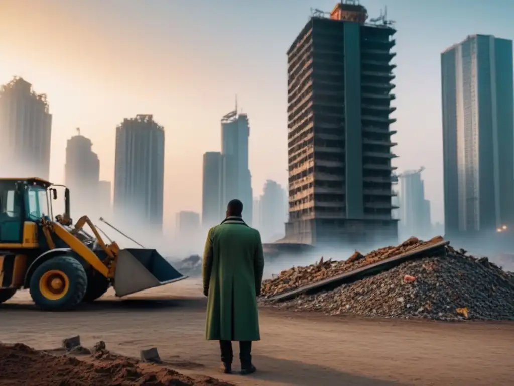Torre abandonada al atardecer en ciudad emergente Imponente rascacielos abandonado en mercado emergente, lecciones de fracasos inmobiliarios