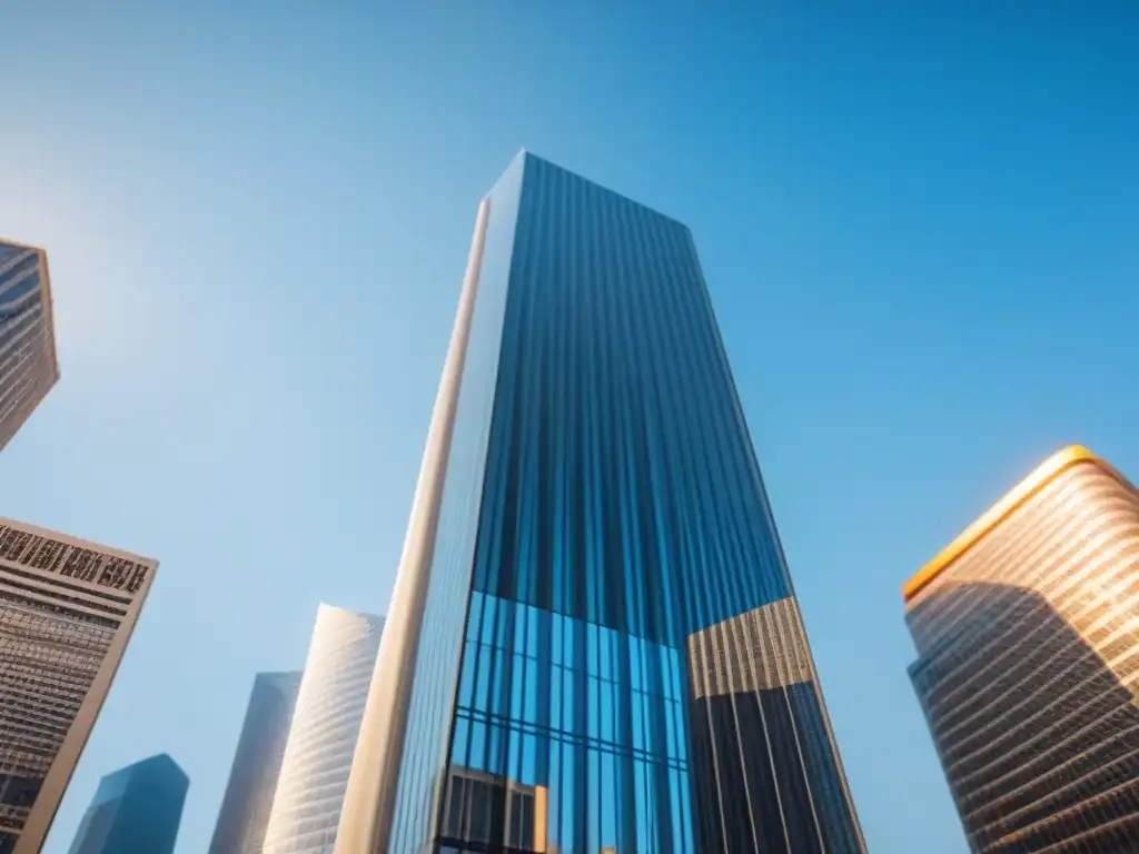 Espléndido rascacielos moderno en 8k: símbolo de sofisticación financiera Imponente rascacielos moderno reflejando la ciudad en su fachada de cristal, simbolizando el impacto ley Sarbanes Oxley financiamiento inmobiliario