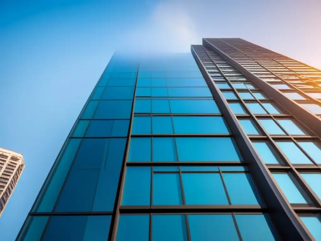 Edificio de lujo: fusión de naturaleza y modernidad Imponente rascacielos moderno rodeado de vegetación y ciudad, reflejando la importancia seguros mercado inmobiliario