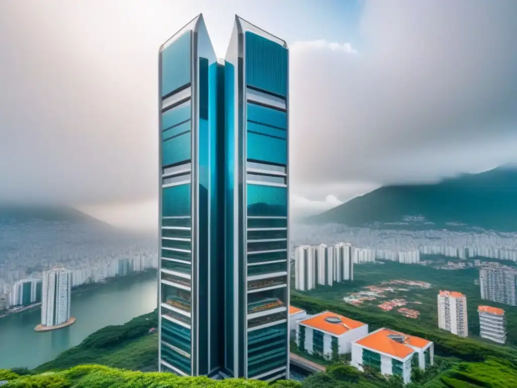 Residencial futurista en ciudad latinoamericana: lujo urbano Imponente rascacielos residencial futurista en ciudad latinoamericana: lujo urbano
