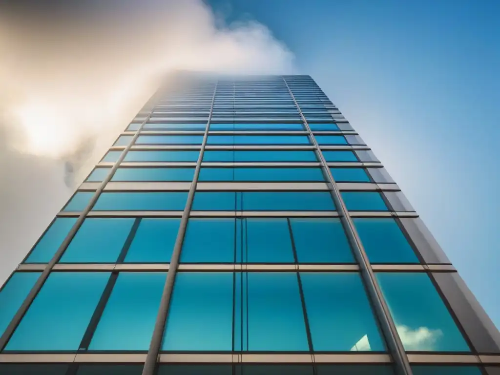 Torre moderna: protege tu inversión inmobiliaria con el mejor seguro Imponente rascacielos rodeado de vegetación en la ciudad, reflejando seguridad y elegancia