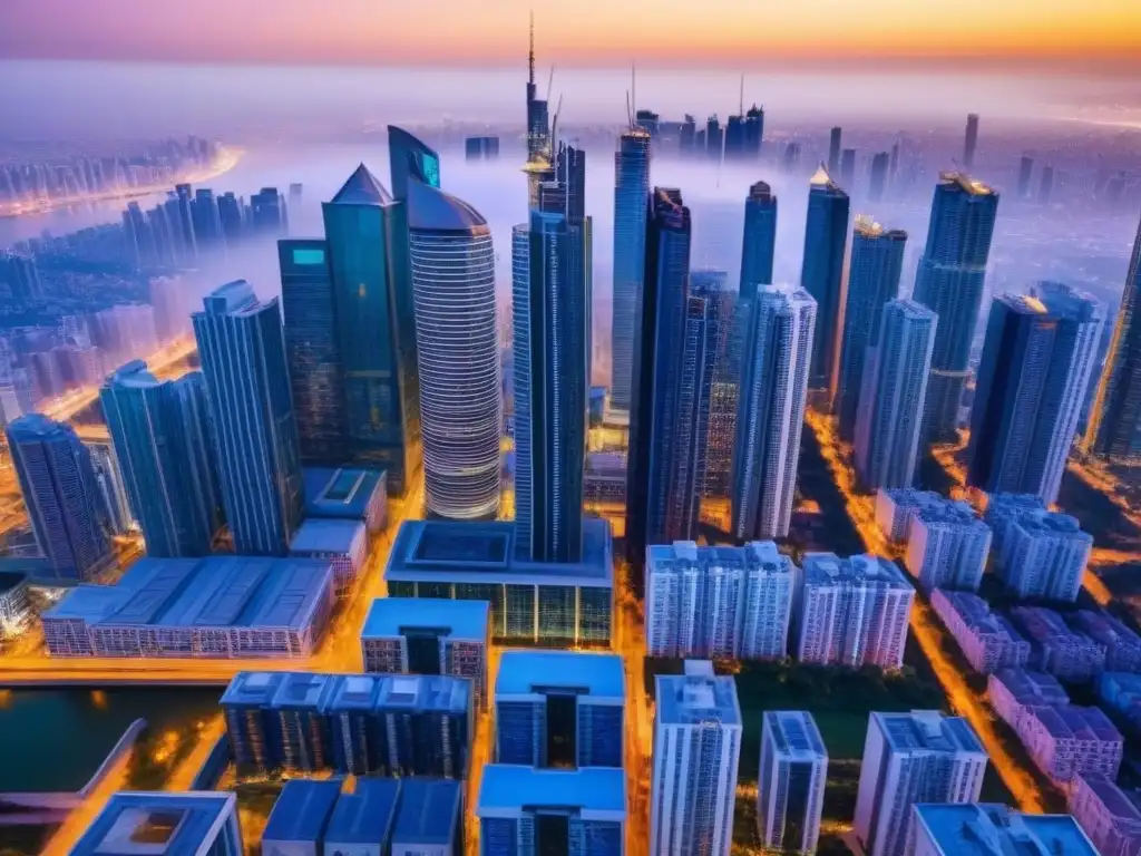 Vibrante paisaje urbano: certificaciones inmobiliarias clave La importancia de certificaciones inmobiliarias en un paisaje urbano vibrante con rascacielos modernos y edificios residenciales