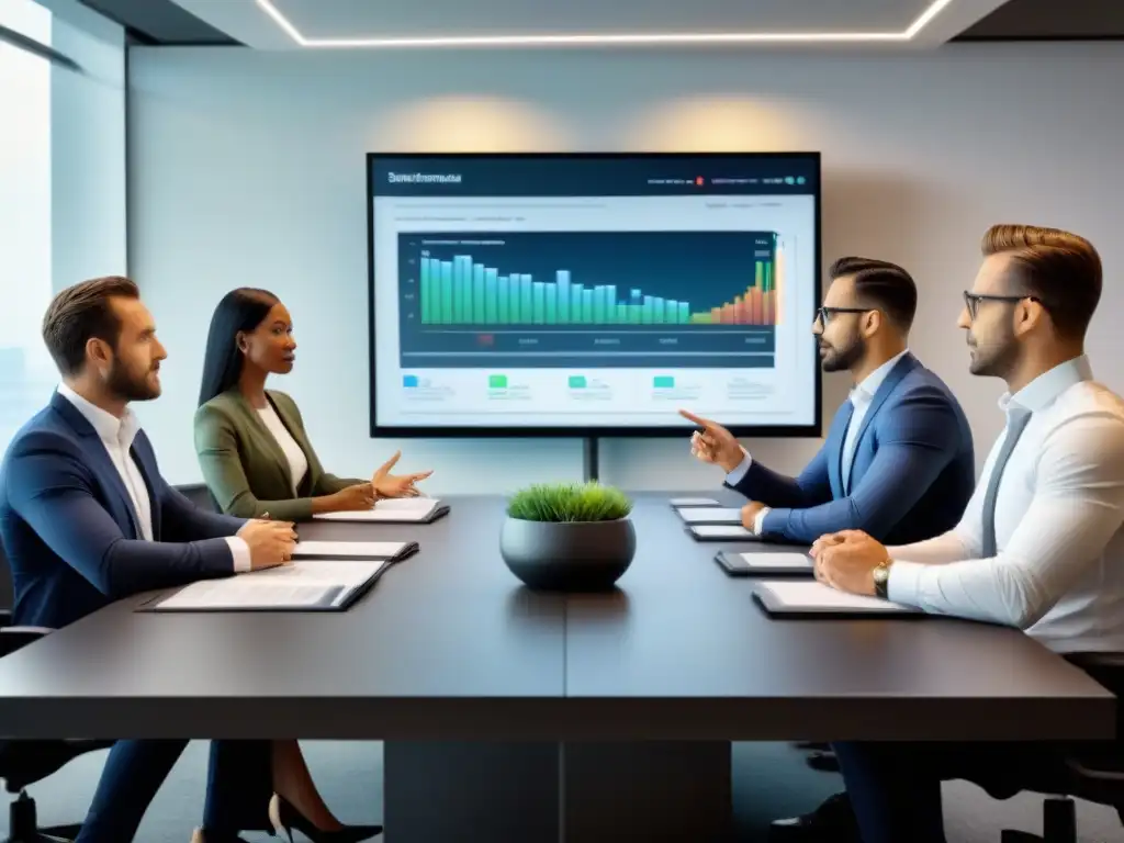 Profesionales en Workshop Financiero: Colaboración y Expertise en 8k Importancia de la educación financiera inmobiliaria en acción: profesionales colaborando en una dinámica sesión de trabajo en una moderna oficina