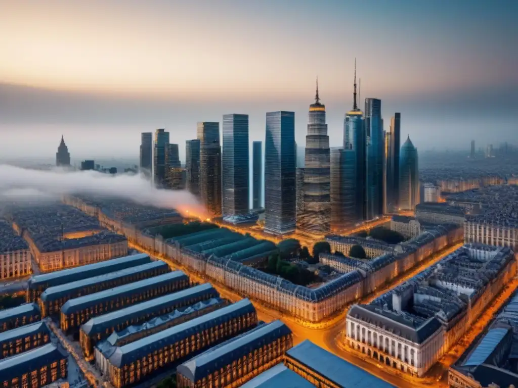 Legado inmobiliario: fusión histórica y moderna en la ciudad Impresionante ciudad antigua fusionada con modernos rascacielos, representando el impacto de historia y herencia en inversiones inmobiliarias