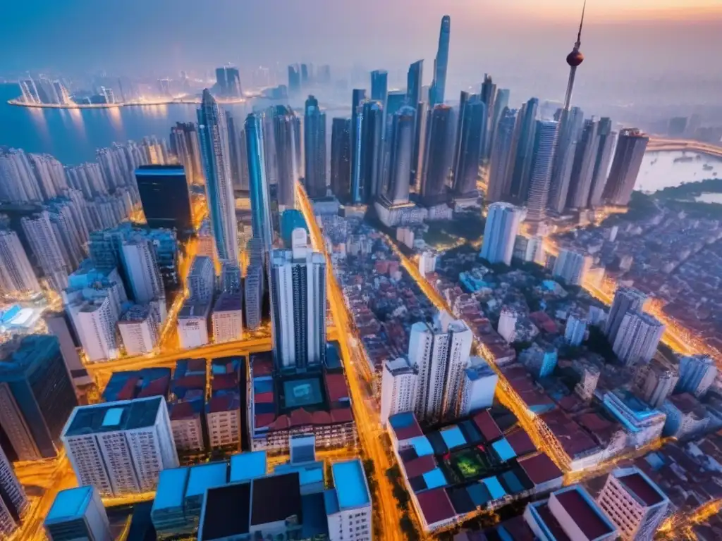 Esplendor urbano: skyline de ciudad emergente en detalle 'Impresionante ciudad emergente con rascacielos modernos y estructuras tradicionales