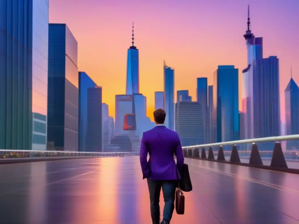 Horizonte urbano moderno al atardecer: elegancia y progreso en la ciudad Impresionante ciudad moderna al atardecer, reflejando en rascacielos de cristal iluminados
