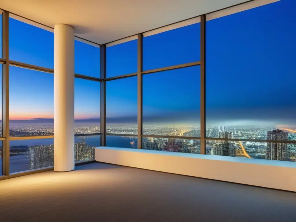 Condominio de lujo: noche urbana reflejada en ventanales Impresionante complejo de condominios con vista nocturna de la ciudad