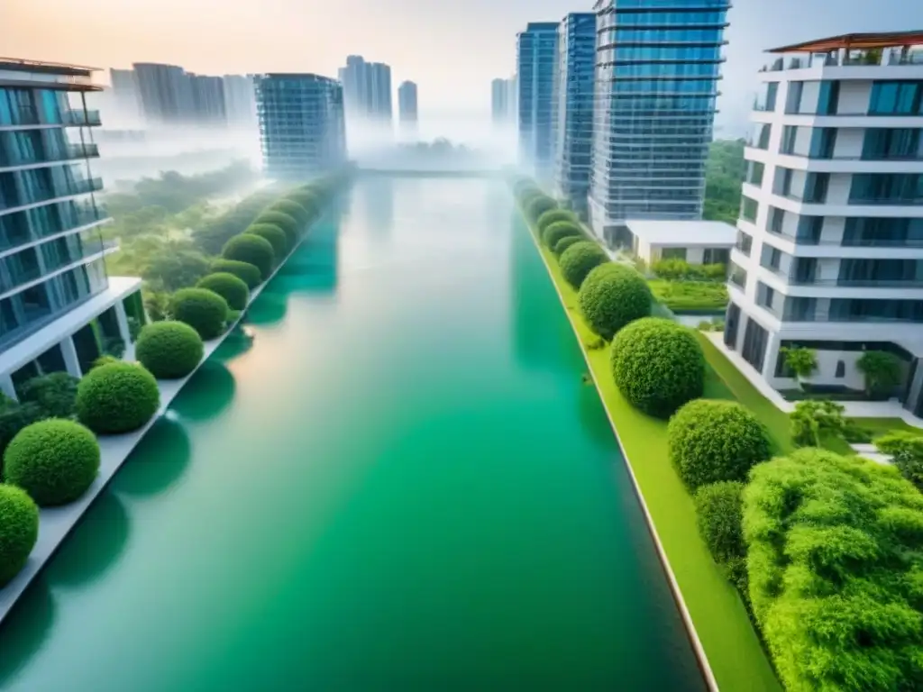 Desarrollo inmobiliario de lujo: vista aérea impresionante Un impresionante desarrollo inmobiliario moderno con rascacielos, espacios verdes y agua, ideal para Ofertas irresistibles proyectos inmobiliarios