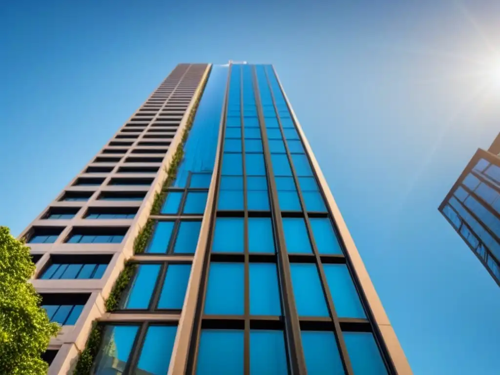 Edificio moderno en 8k: lujo urbano en armonía verde Impresionante edificio moderno rodeado de vegetación, reflejando el entorno económico