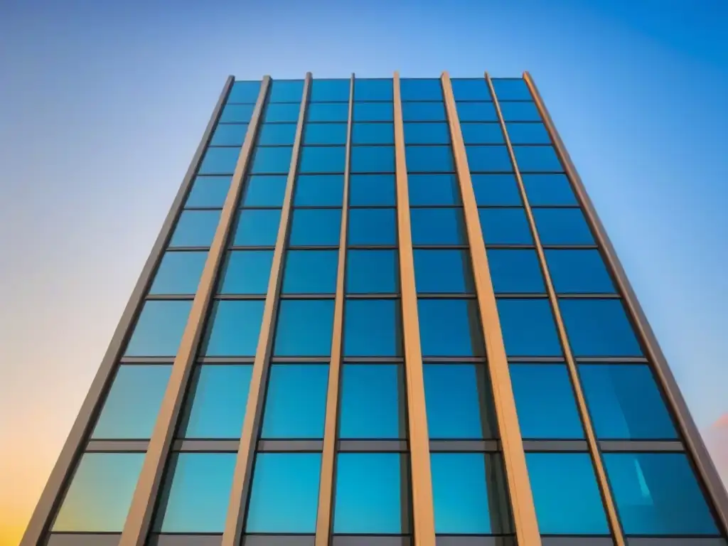 Edificio moderno con cristal reflectante en un cielo azul claro Impresionante edificio de oficinas moderno reflejando el cielo azul