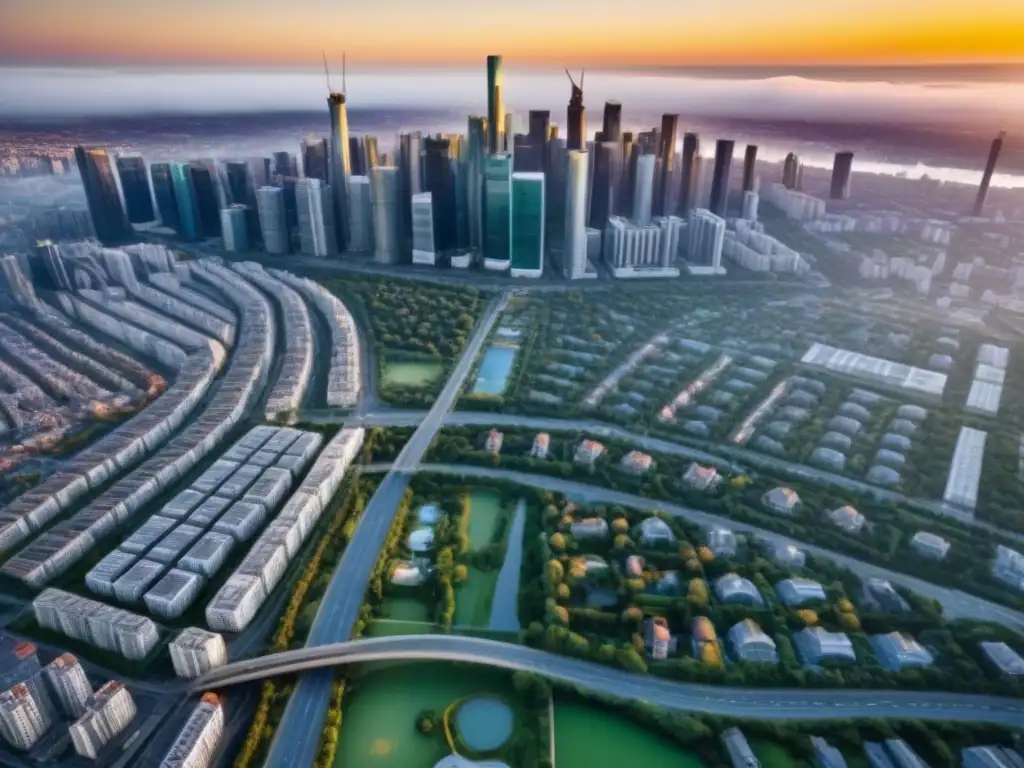 Metrópolis vibrante: panorama urbano diverso y dinámico Un impresionante panorama urbano diverso que refleja la diversificación del portafolio de propiedades inmobiliarias