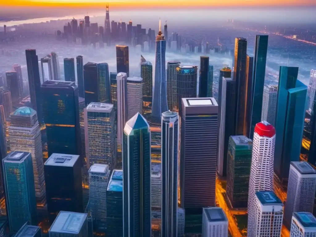 Esplendor urbano: rascacielos modernos y éxito Un impresionante panorama urbano de rascacielos reflejando el éxito inversores REITs comerciales
