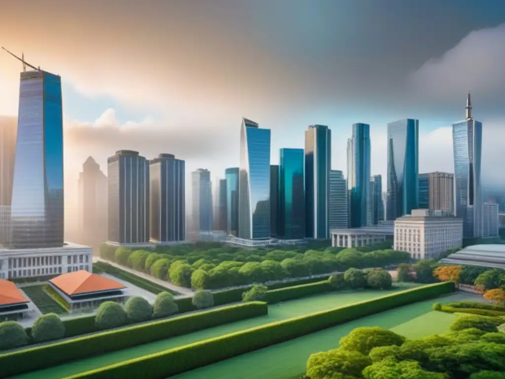 Horizonte urbano diverso: éxito y prosperidad inmobiliaria Un impresionante skyline de una ciudad diversa, simbolizando éxito en inversión inmobiliaria diversificada