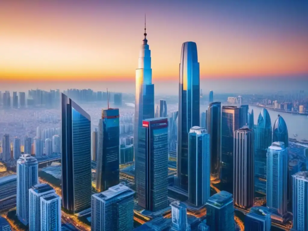 Horizonte urbano global: oportunidades de inversión inmobiliaria Impresionante skyline global con arquitectura diversa, simbolizando oportunidades en inversiones inmobiliarias a largo plazo