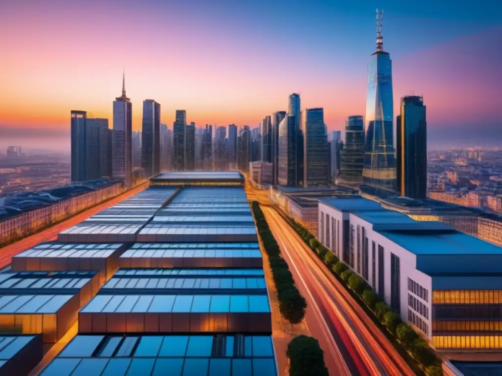 Skyline urbano al atardecer: detalle y modernidad Impresionante skyline urbano al atardecer, con beneficios fiscales bienes raíces presente