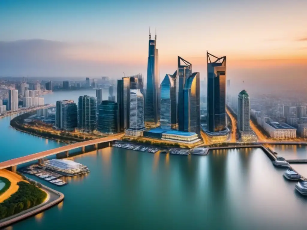 Inversiones inmobiliarias: ciudad moderna y dinámica La influencia de la ubicación en la inversión inmobiliaria: modernos rascacielos y edificios residenciales en una ciudad bulliciosa