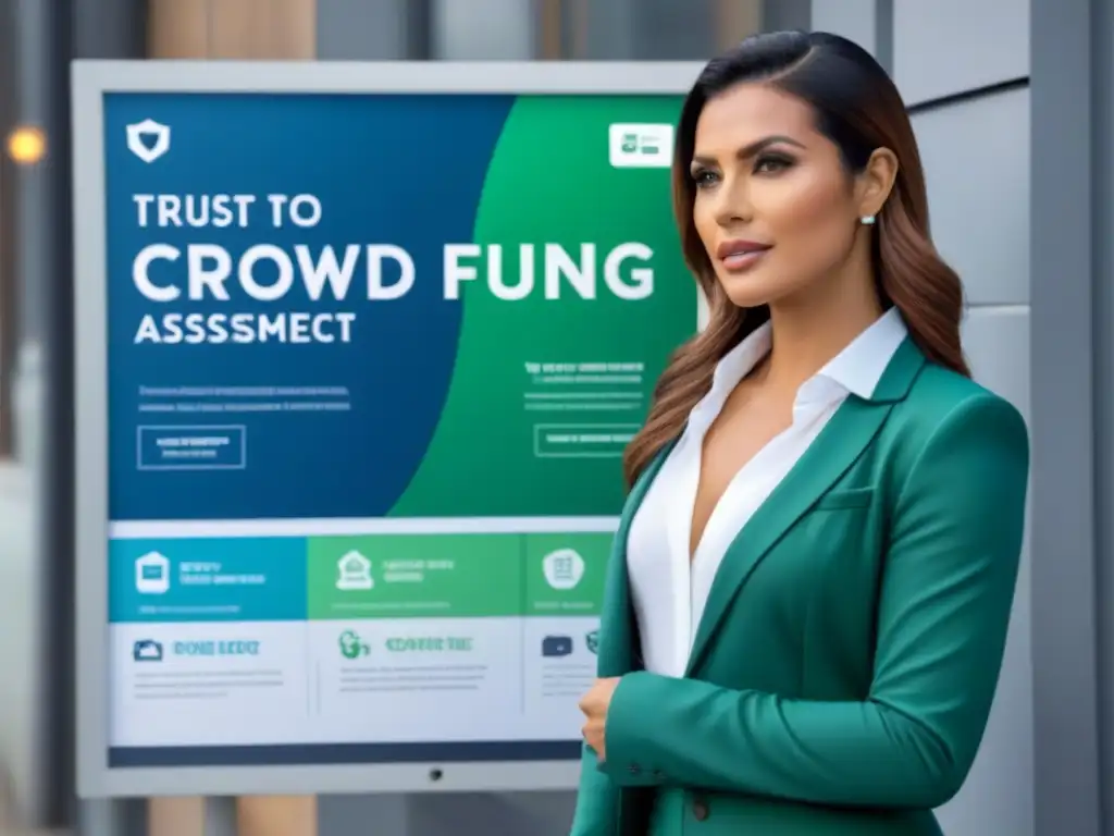 Guía transparente para evaluar proyectos inmobiliarios de crowdfunding Una infografía vibrante y moderna sobre la transparencia en el financiamiento colectivo inmobiliario, con diseño profesional en tonos azules y verdes