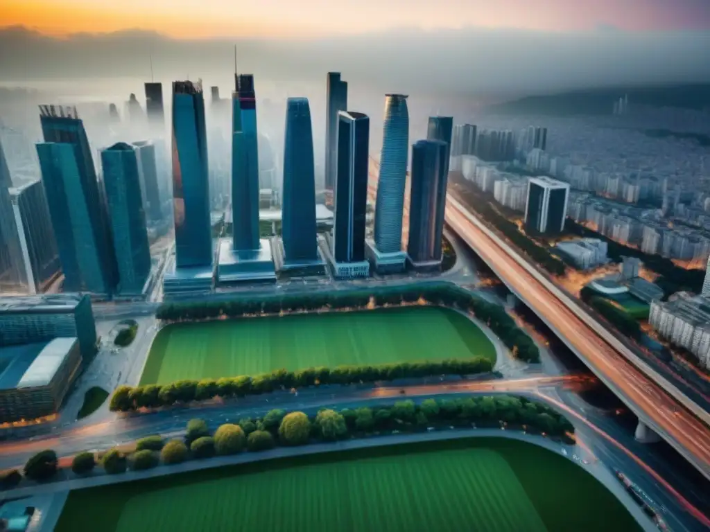 Metrópolis vibrante: arquitectura moderna y tradicional en equilibrio Invertir en inmuebles fuera país: Vista aérea de una ciudad vibrante con rascacielos modernos y edificios tradicionales