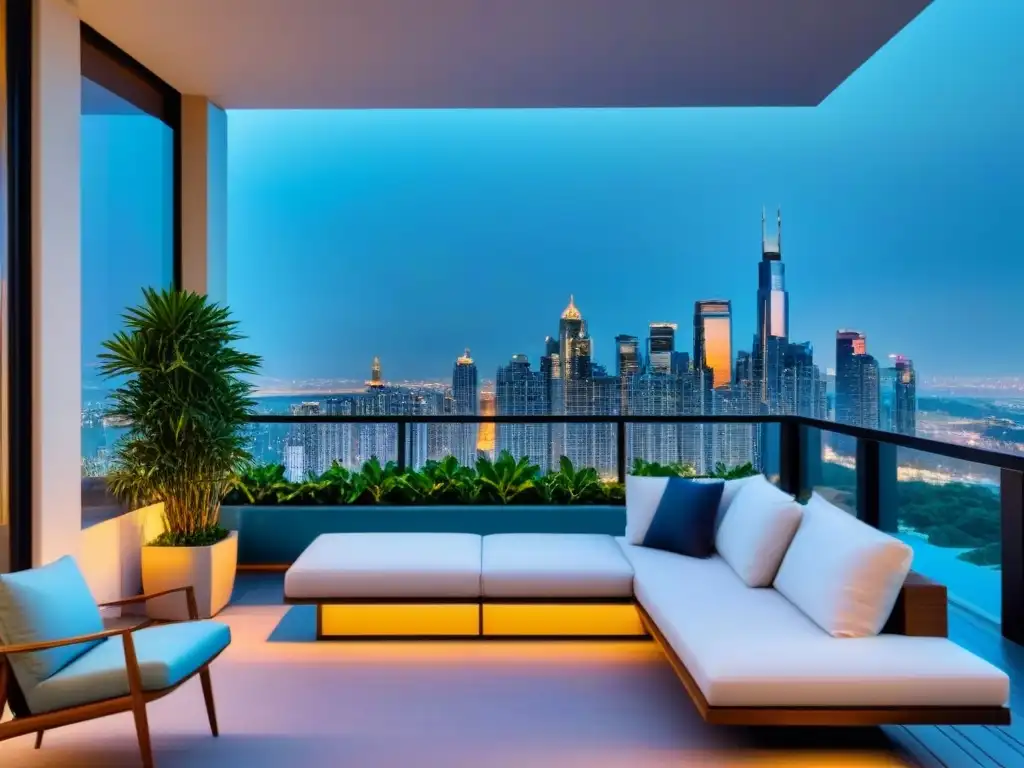 Condominio de lujo con piscina infinita en la azotea al atardecer Innovador condominio de lujo con vistas a la ciudad al atardecer y piscina infinita en la azotea