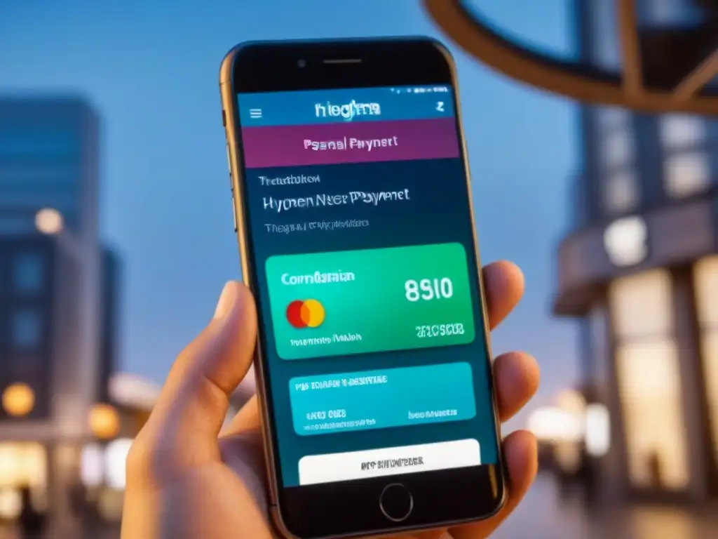 Pago digital del futuro: interfaz sofisticada y segura Un innovador y detallado diseño de interfaz de pago digital en un smartphone