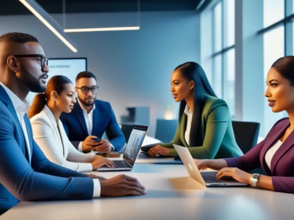 Oficina moderna: colaboración diversa y profesional Innovador espacio de oficina con trabajadores independientes colaborando, proyectando creatividad y profesionalismo