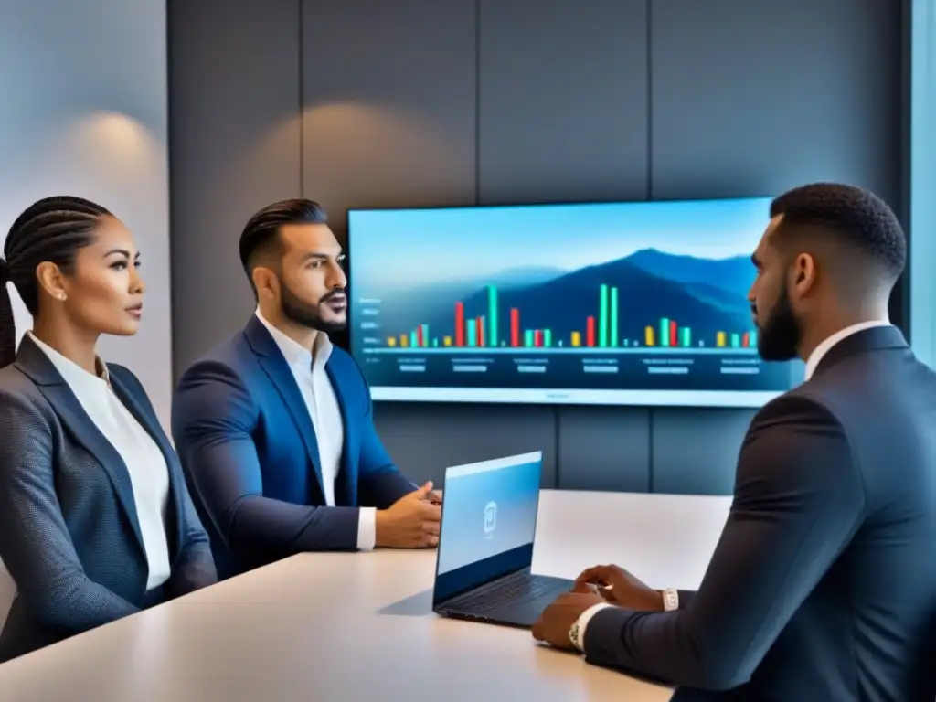 Negociación multicultural en oficina inmobiliaria moderna Una intensa negociación en una oficina moderna muestra diversidad cultural en el mercado inmobiliario