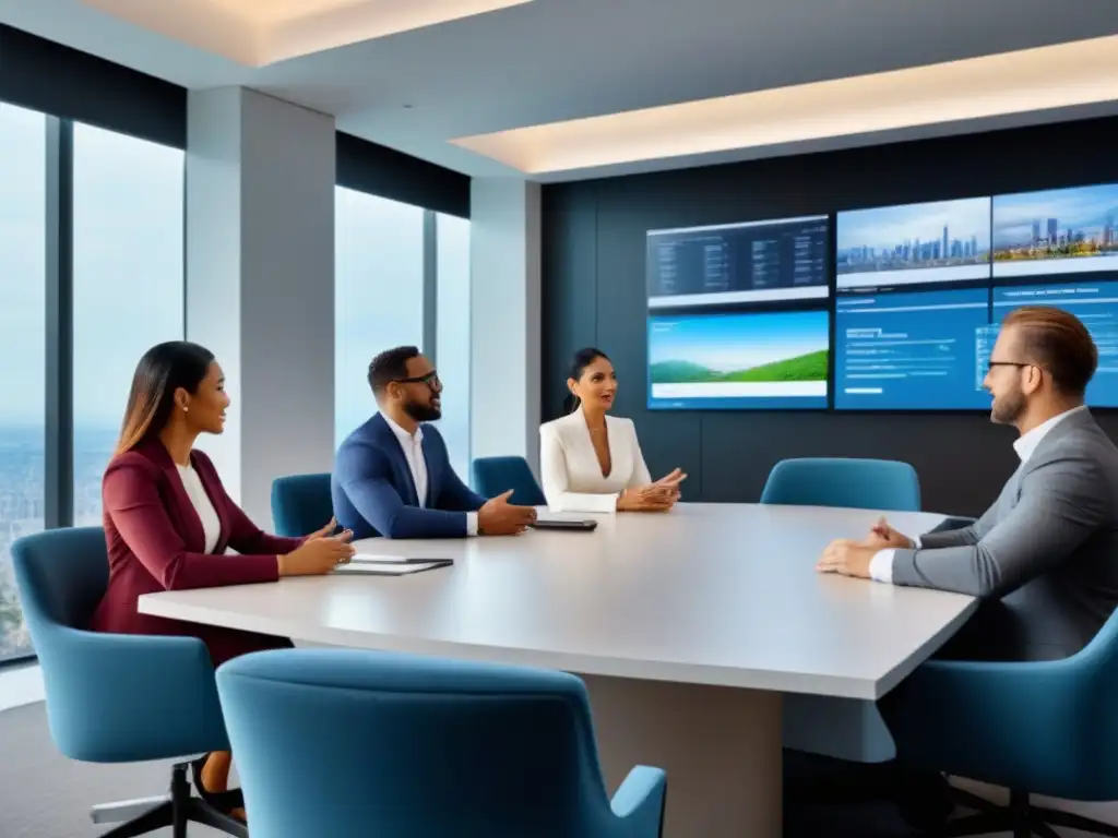 Intensa negociación inmobiliaria entre profesionales diversos Intensas técnicas de negociación préstamos inmobiliarios en moderna sala de reuniones