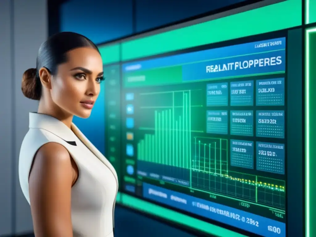 Interfaz digital futurista para análisis inmobiliario con IA avanzada Una interfaz digital futurista muestra la automatización en la evaluación de préstamos inmobiliarios
