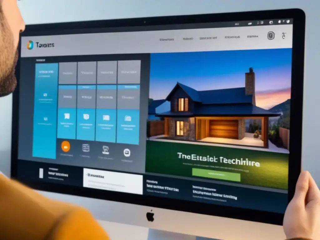 Interfaz digital futurista para contar historias inmobiliarias Una interfaz digital moderna y elegante con herramientas de Storytelling en promoción inmobiliaria
