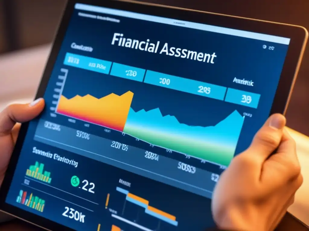 Análisis de riesgo financiero interactivo y moderno Interfaz digital moderna con gráficos financieros detallados y escenarios de inversión