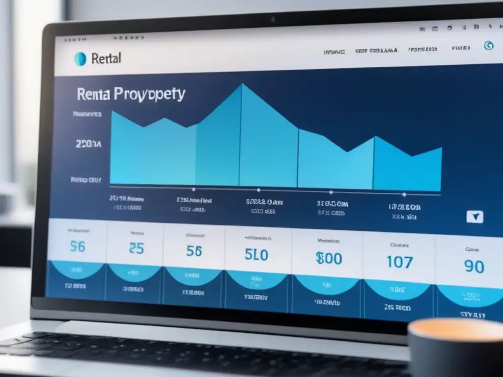 Plataforma Proptech futurista para gestión de alquileres Una interfaz Proptech futurista y detallada, con gráficos avanzados y controles intuitivos