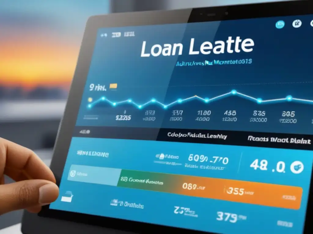 Plataforma automatizada de préstamos inmobiliarios: diseño innovador y eficiencia avanzada Una interfaz futurista de préstamos inmobiliarios automatizados, con diseño elegante y tecnología avanzada, transmitiendo eficiencia y transparencia