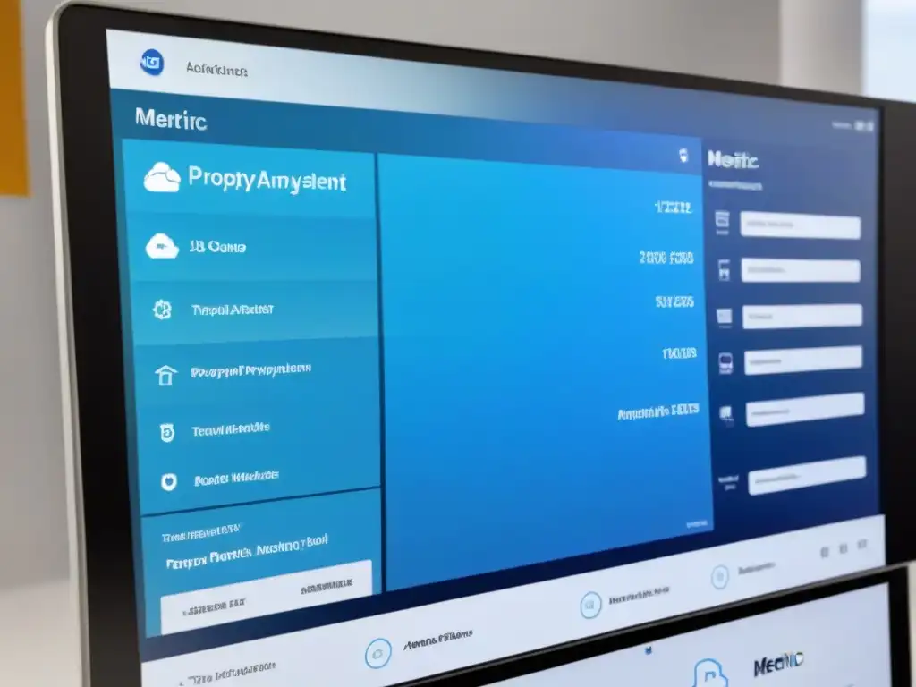 Plataforma de gestión inmobiliaria en la nube: eficiencia y tecnología Interfaz futurista de gestión de propiedades en la nube con datos en tiempo real y herramientas eficientes