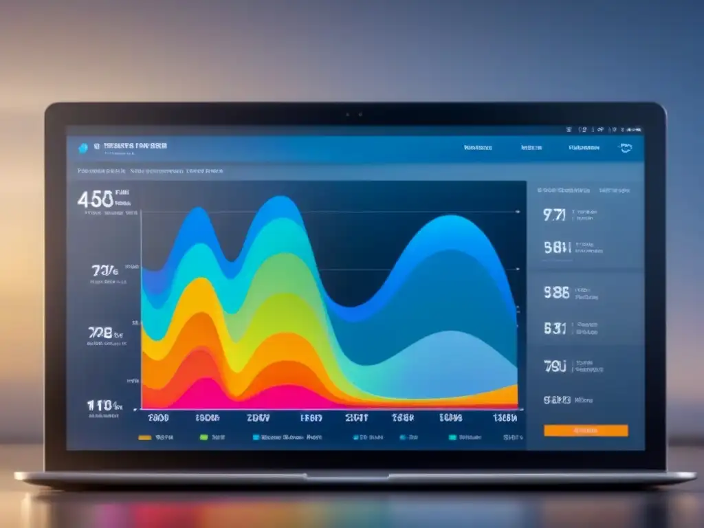 Plataforma de Gestión Inmobiliaria Futurista y Eficiente Interfaz futurista de gestión de propiedades en la nube con gráficos interactivos y diseño moderno en azules y blancos