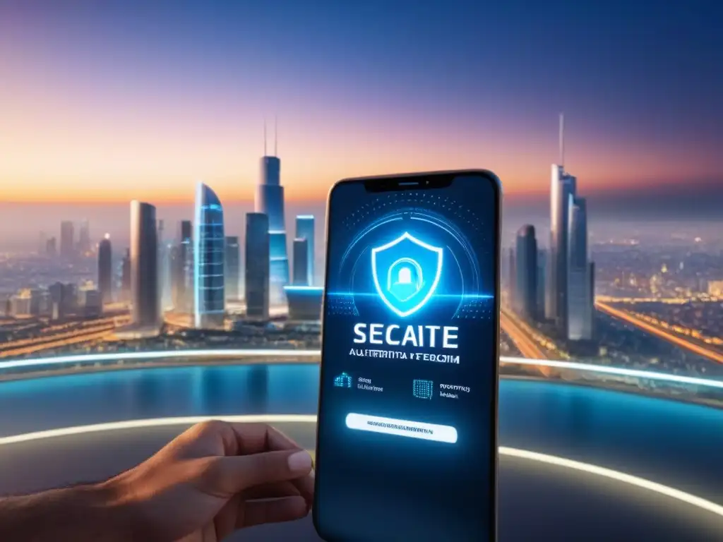 Interfaz de seguridad futurista para financiamiento inmobiliario Interfaz futurista de seguridad digital con autenticación de dos factores en financiamiento inmobiliario