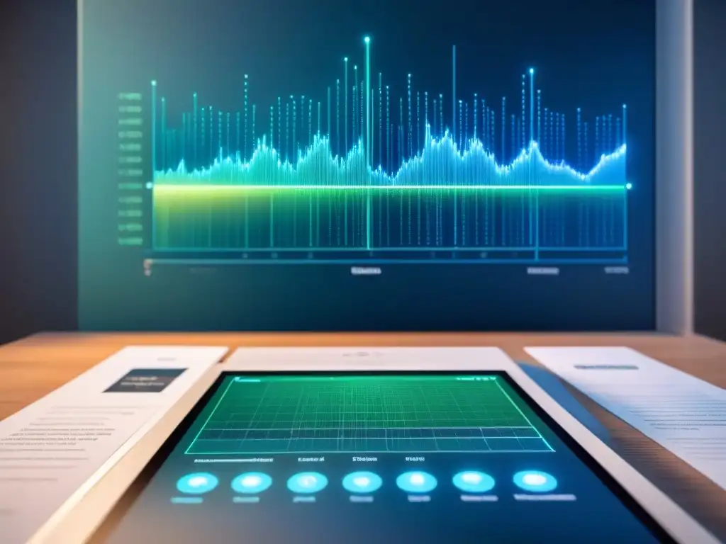 Interfaz de inteligencia artificial futurista con gráficos e información de finanzas inmobiliarias
