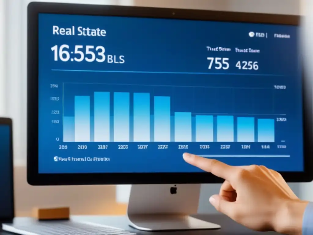 Plataforma inmobiliaria moderna en 8K con gráficos intuitivos Interfaz moderna de plataforma afiliados financiamiento inmobiliario en pantalla HD con diseño profesional y elegante en azules y blancos