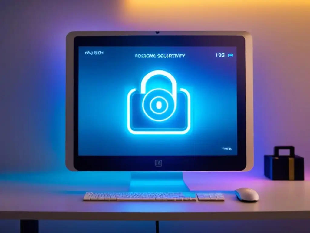 Interfaz futurista de seguridad para préstamos automatizados Interfaz de seguridad futurista para automatización préstamos inmobiliarios, con cerraduras digitales y scanners biométricos iluminados en azul