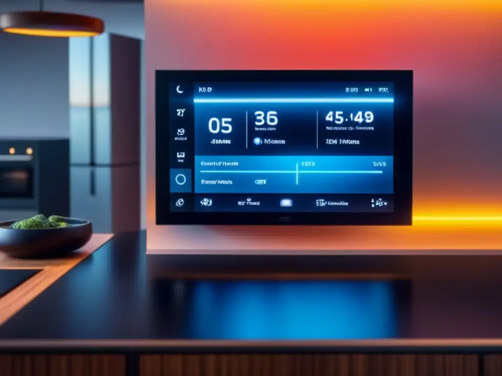 Interior de hogar inteligente futurista con control centralizado Interior futurista de una casa inteligente con tecnología avanzada y beneficios para el mercado inmobiliario