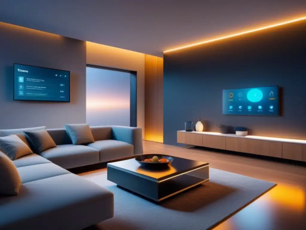 Smart Home del Futuro: Tecnología Avanzada y Diseño Innovador Interior futurista de una casa inteligente con tecnología avanzada y diseño vanguardista
