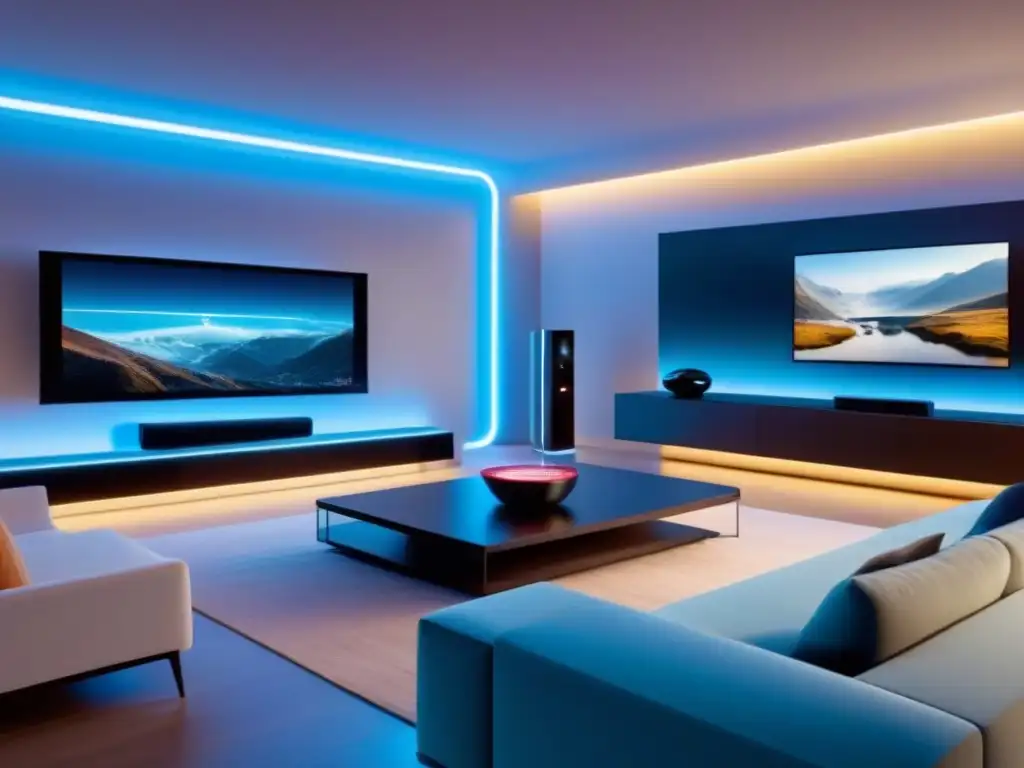 Casa inteligente del futuro con Big Data personalizado Interior futurista de hogar inteligente con tecnología avanzada y personalización compra inmobiliaria Big Data