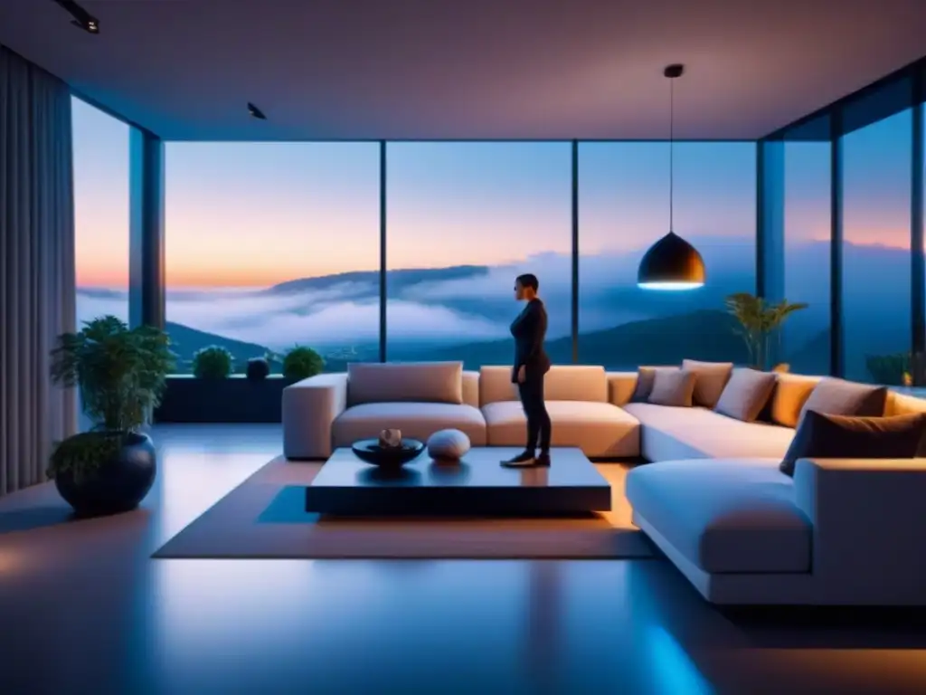 Interior de hogar inteligente ultradetallado: tecnología y serenidad Interior de hogar inteligente con tecnología para el bienestar emocional