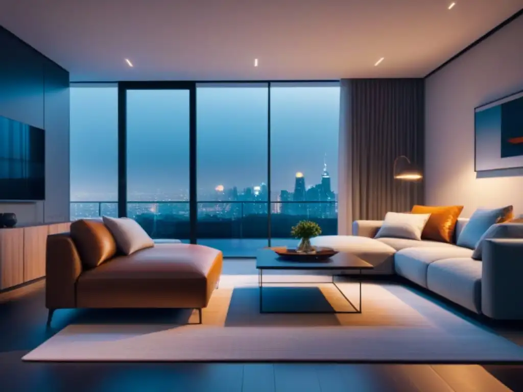 Apartamento inteligente con tecnología sensorial avanzada en Proptech Interior moderno con tecnología sensores Proptech inmobiliario integrada en un ambiente minimalista futurista