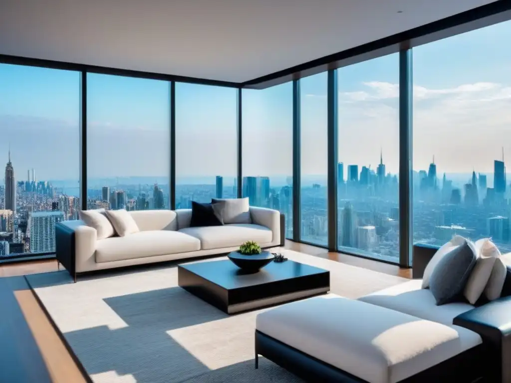 Penthouse de lujo con vista panorámica a la ciudad Inversión inmobiliaria en el extranjero: Lujoso ático moderno con vista panorámica de la ciudad y elegante decoración minimalista