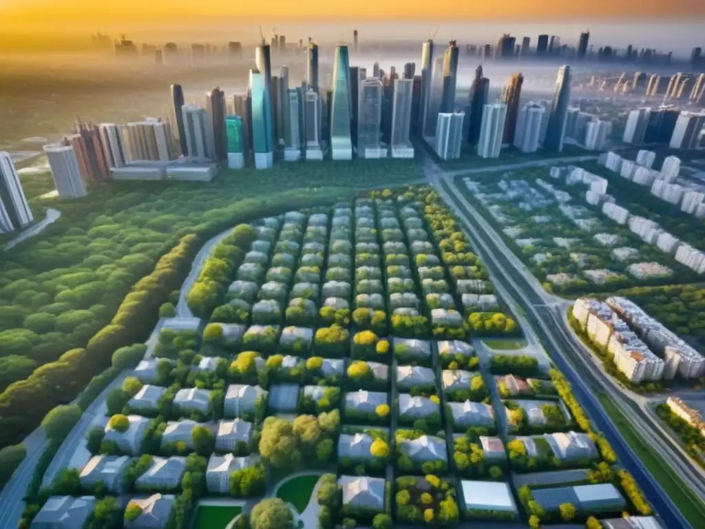 Metrópolis moderna: lujo y grandiosidad urbana en Golden City Inversión inmobiliaria: moderna ciudad con rascacielos, complejos residenciales y distritos comerciales