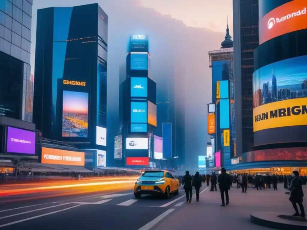 Metrópolis futurista: luces y vida en la ciudad Inversión inmobiliaria y tendencias demográficas en una ciudad futurista al atardecer
