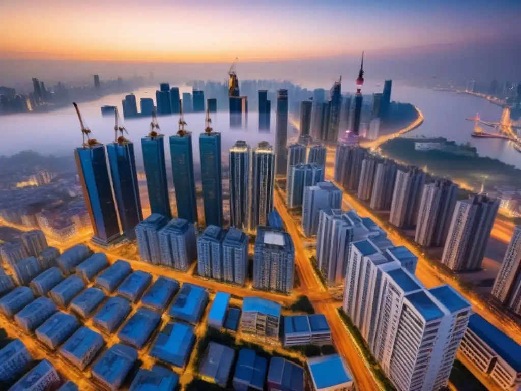 Horizonte urbano vibrante: crecimiento inmobiliario en economías emergentes Inversiones inmobiliarias en mercados emergentes: Una vista aérea asombrosa de una ciudad vibrante en pleno crecimiento urbano