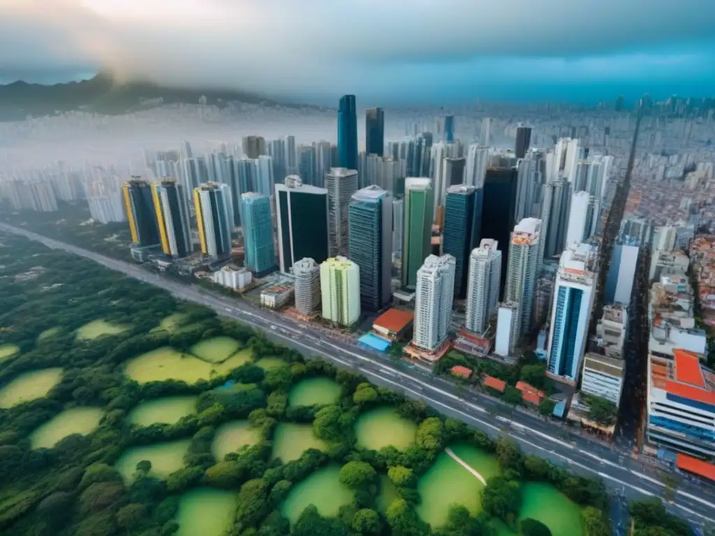 Metrópolis vibrante de América Latina: oportunidades de inversión Inversiones inmobiliarias en Latinoamérica: ciudad vibrante con rascacielos modernos y edificios coloridos